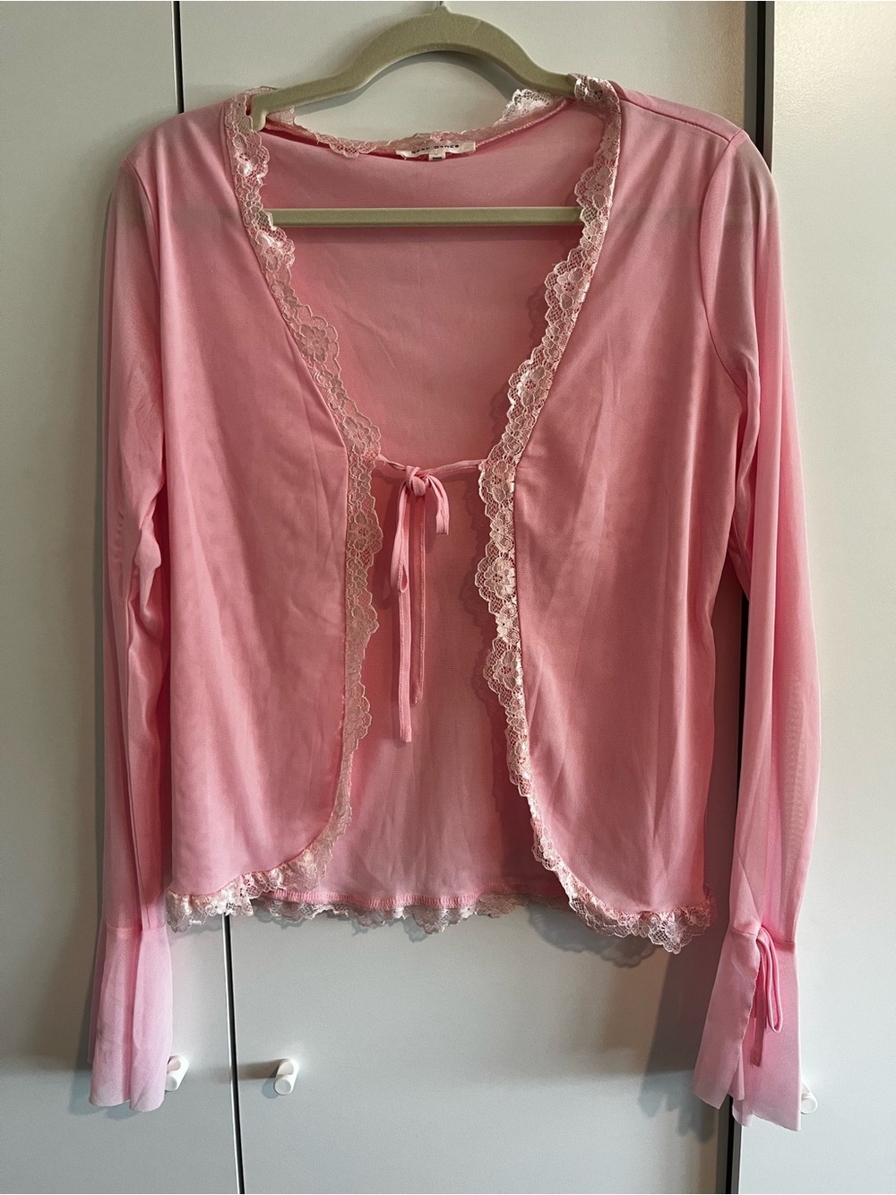 Bear Dance Pink Lace-Trim Tie-Front Sleep Cardigan